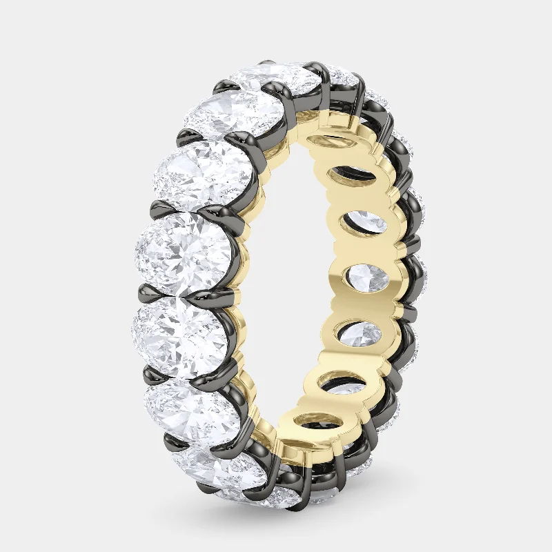 Classic engagement rings with diamond details -Mixed Metal Oval Diamond Eternity Band