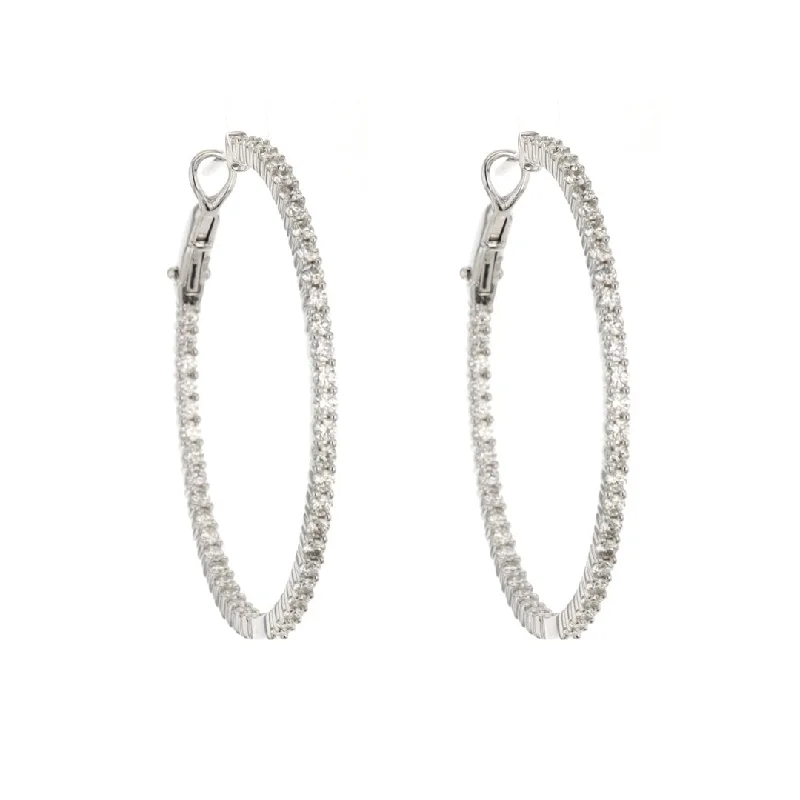 Statement earrings with bright gemstones -2.93 ctw Diamond 1.50" Inside-Out Hoop Earrings | M10276369