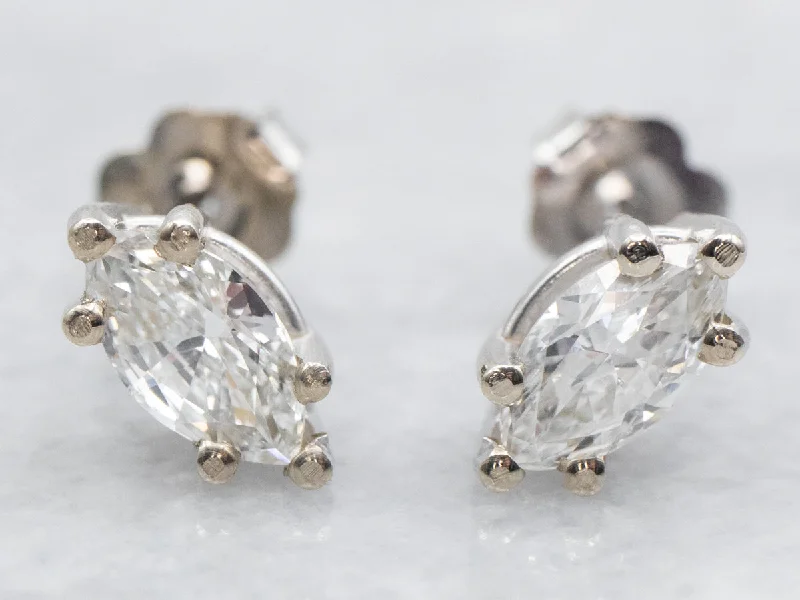 Custom crystal earrings for special events -White Gold Marquise Cut Diamond Stud Earrings