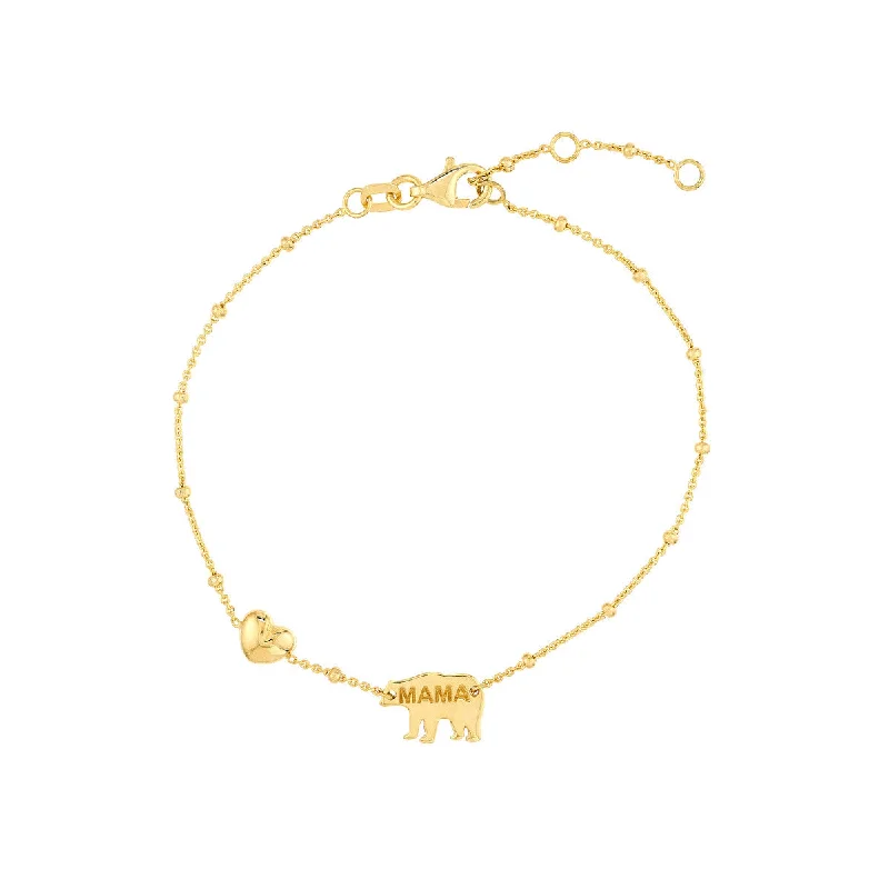 Cute charm bracelets-14K Yellow Gold Mama Bear Puffy Heart Bracelet