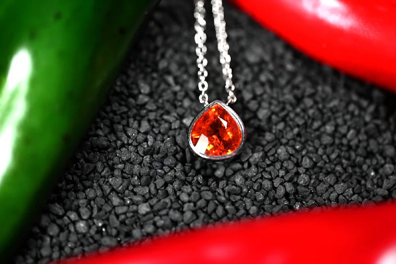 Trendy layered pearl necklaces for stylish fashion -Platinum Custom 5.72ct Orange Sapphire Pendant