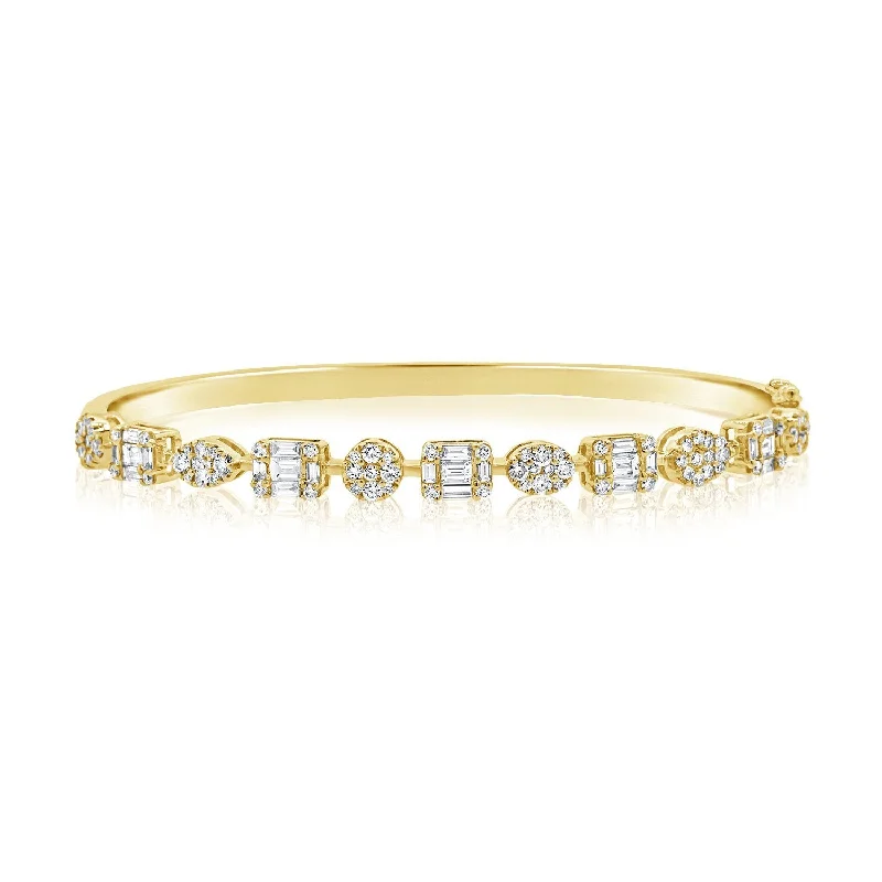 Sterling silver bracelets-14K Yellow Gold Diamond Multi Shape Bangle