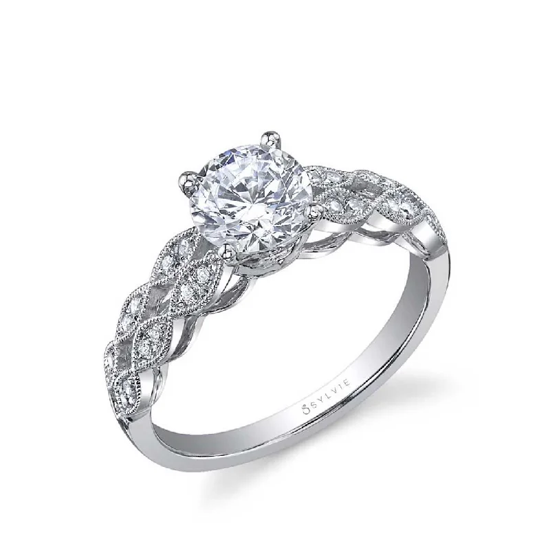 Fashionable stackable rings with different textures -Sylvie Round Solitaire Engagement Ring SY818