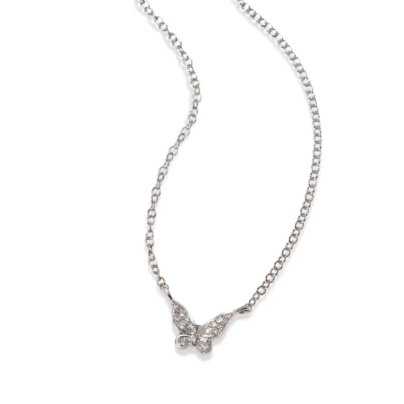 Elegant ruby necklaces for a touch of luxury -Pavé Diamond Butterfly Necklace, 14K White Gold