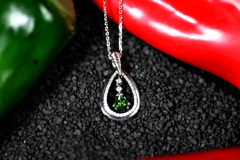 Personalized angel pendant necklaces for spiritual gifts -0.47CT Tsavorite Garnet and Diamond Custom Pendant