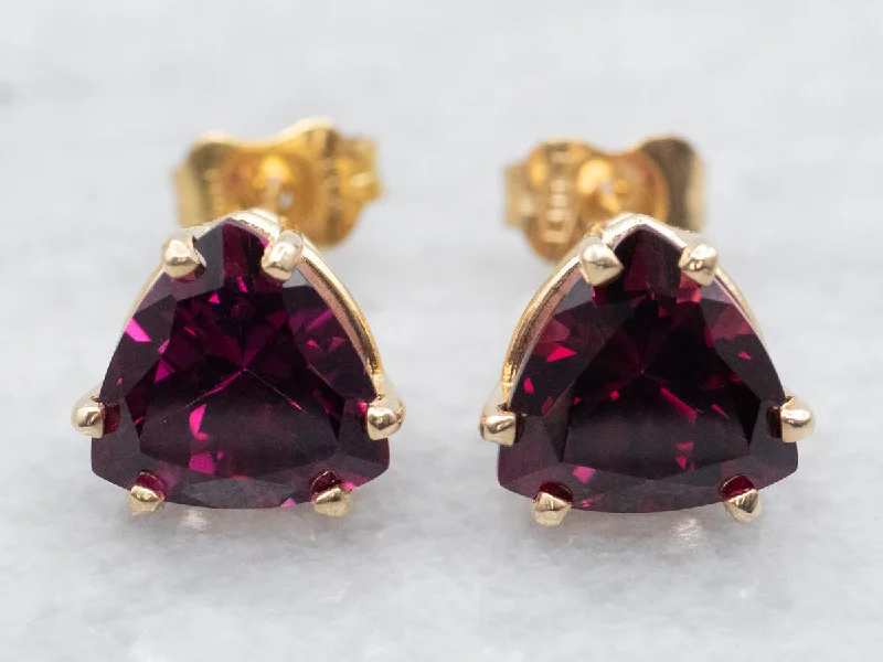 Fashionable dangling earrings for evening parties -Trillion Cut Pink Tourmaline Stud Earrings