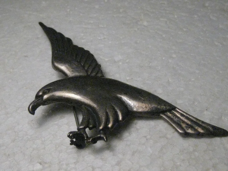 Brooch for wedding dress-Vintage Sterling Silver Bird of Prey Brooch, 4.25", 19.21 gr. Mid-Century