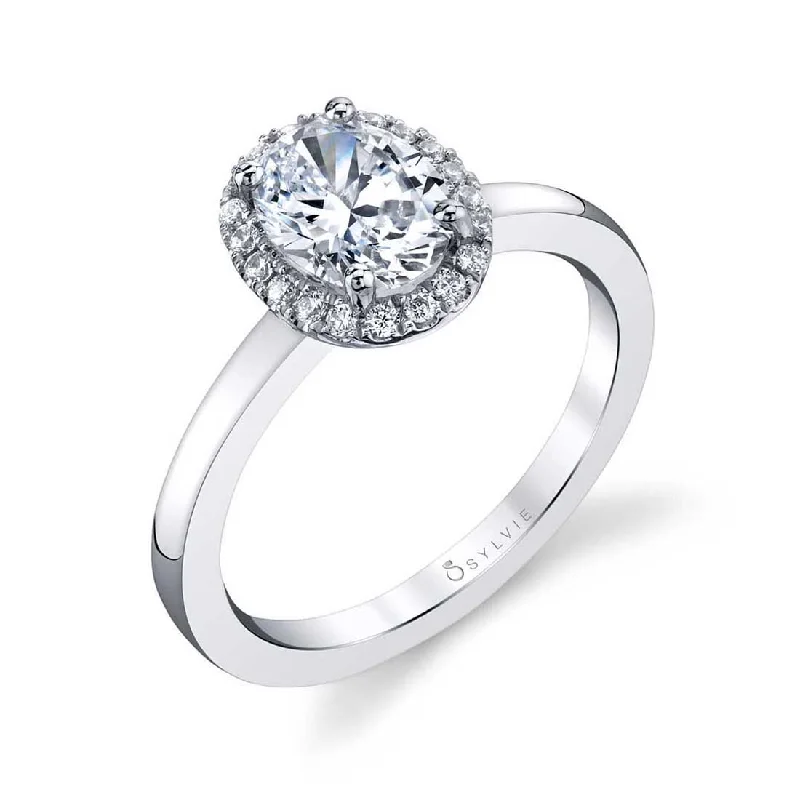 Diamond rings for special occasions -Sylvie Modern Oval Engagement Ring With Halo SY293-OV