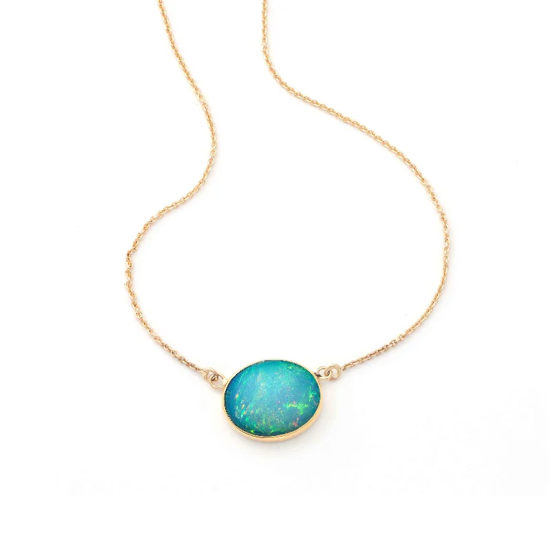 Designer necklaces for luxury fashion collections -Oval Ethiopian Opal Necklace, 14K Yellow Gold