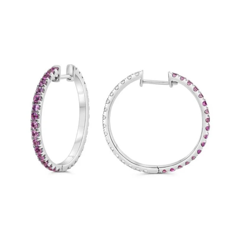 Bohemian-inspired earrings with ethnic designs -Pink Sapphire & Diamond Hoop Earrings