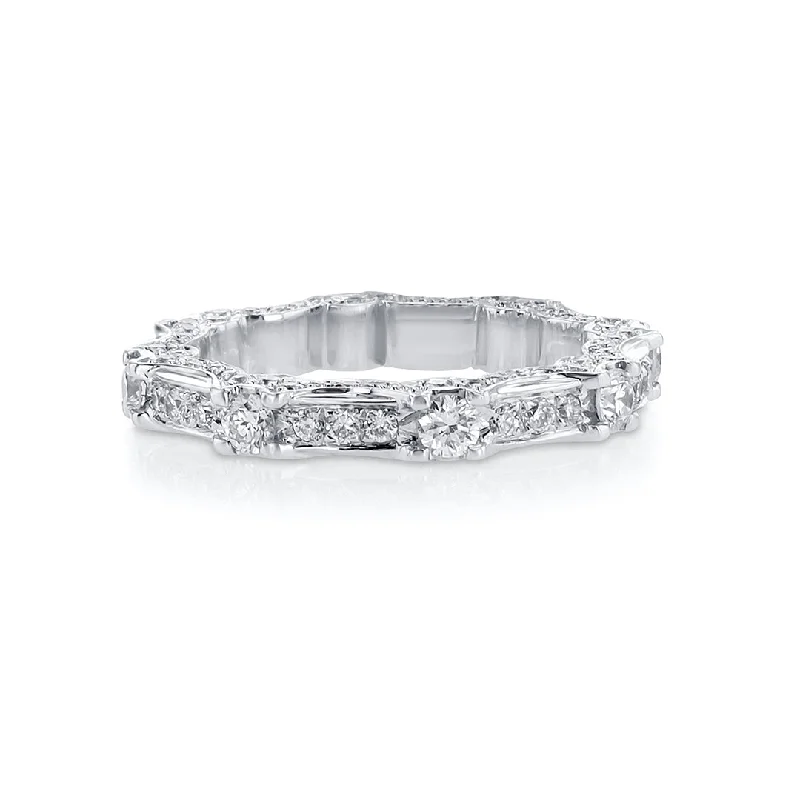 Diamond eternity rings for enduring love -1.54 CT Round Diamond Milgrain 18K White Gold Eternity Band