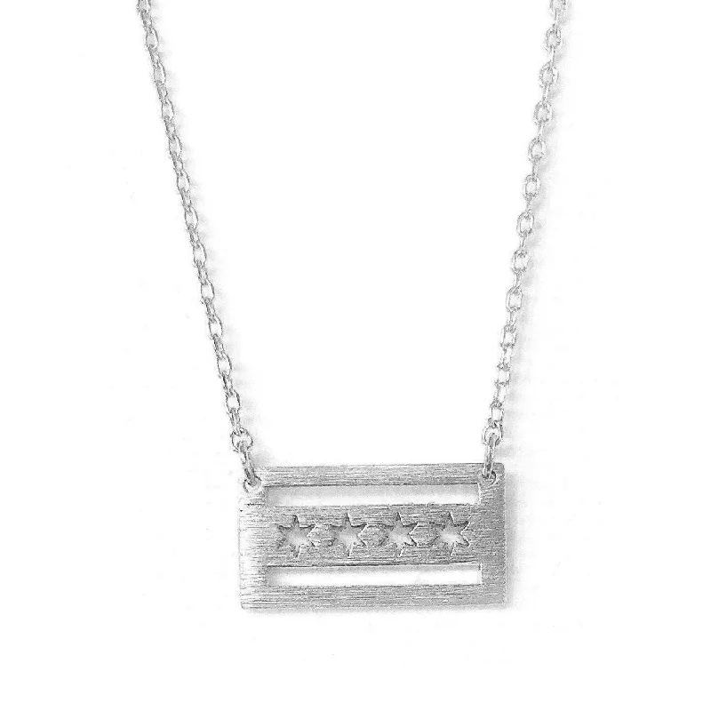 Trendy layered gold necklaces for modern style -Chicago Flag Necklace in Silver