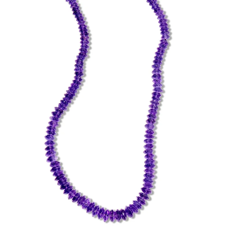 Trendy gold and gemstone necklaces for modern outfits -Amethyst Bead Necklace, 14K Clasp, 16.50 Inches