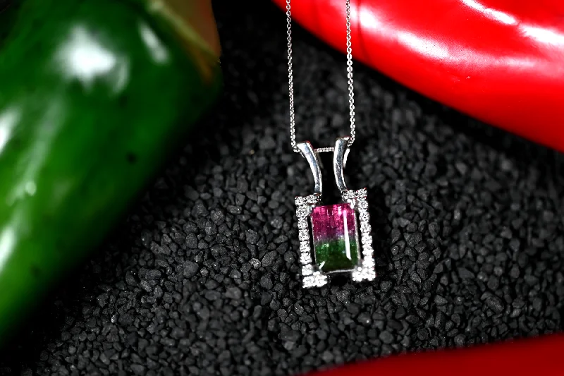 Custom engraved bar necklaces for meaningful gifts -3.12ct Watermelon Tourmaline Custom Pendant