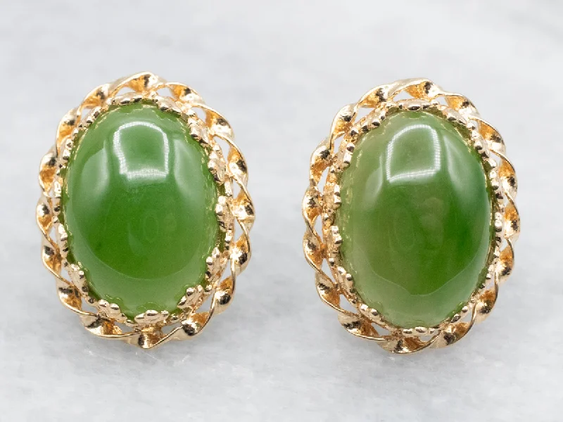 Custom diamond earrings for luxury gifts -Scrolling Gold Nephrite Jade Stud Earrings