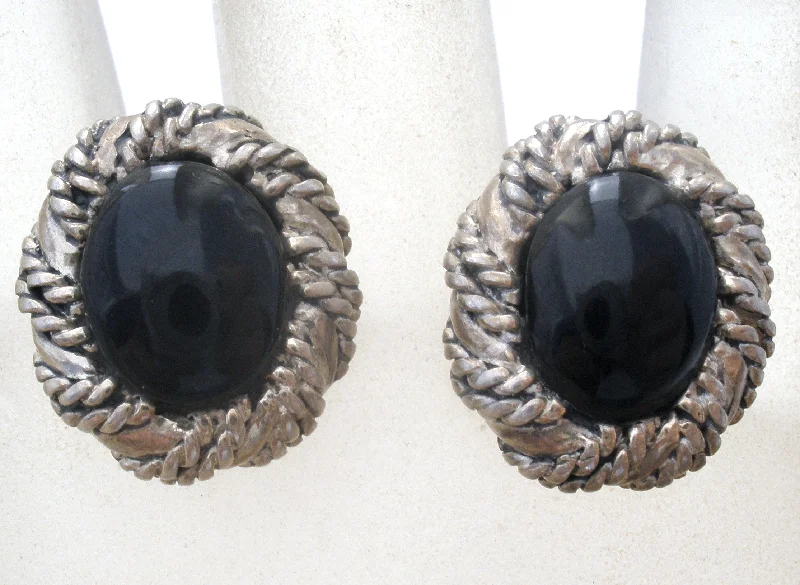 Sparkling crystal stud earrings for glamorous style -Sterling Silver Post Earrings With Black Stones