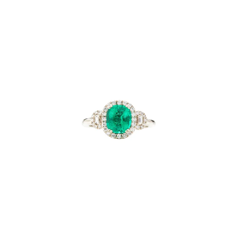 Designer rings with vintage-inspired details -18 Karat White Gold Emerald and Diamond Ring