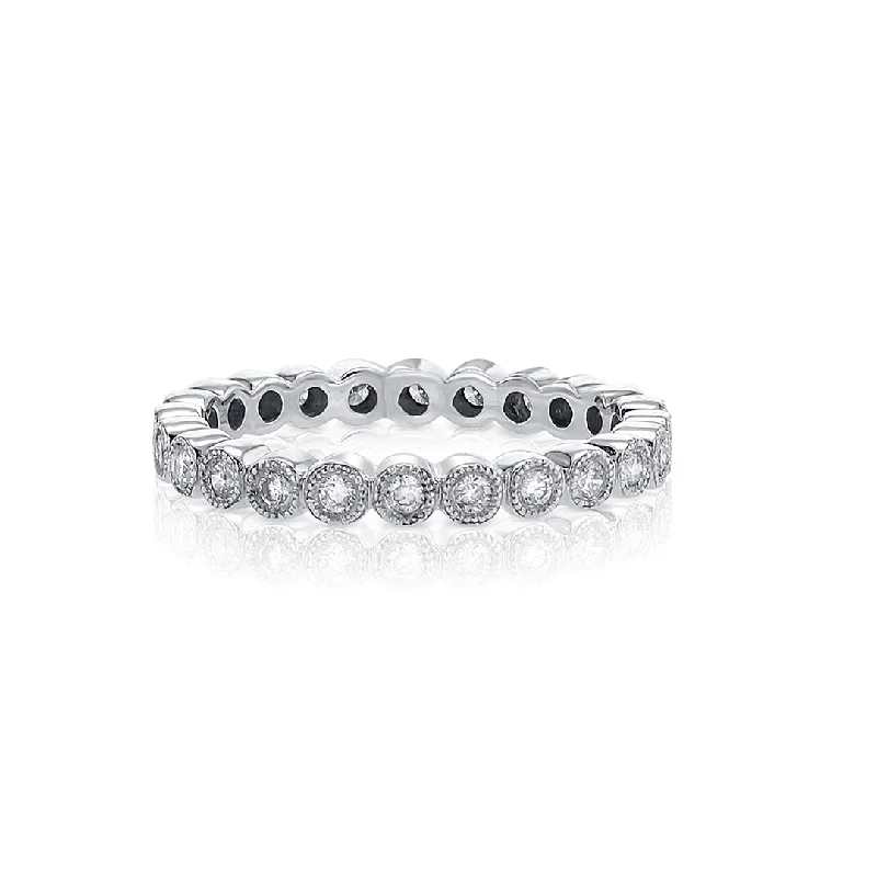 Fashionable rings with animal motifs -0.47 Cttw Round Diamond Bezel Set 18K White Gold Band