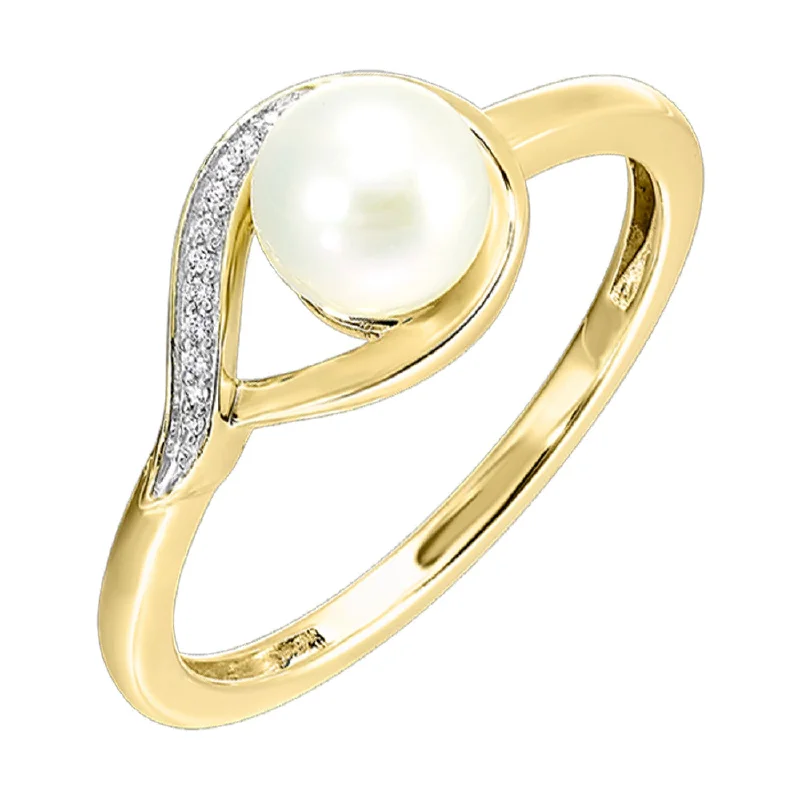 Designer engagement rings with diamond accents -Yellow Gold Pearl and Diamond Fashion Ring