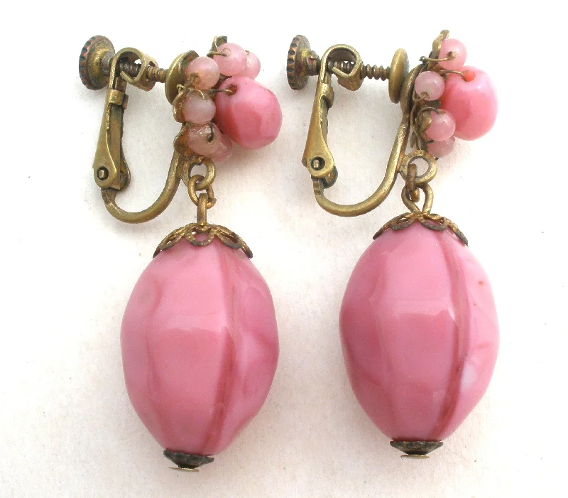 Luxury gemstone earrings with rubies -Miriam Haskell Pink Glass Earrings Vintage