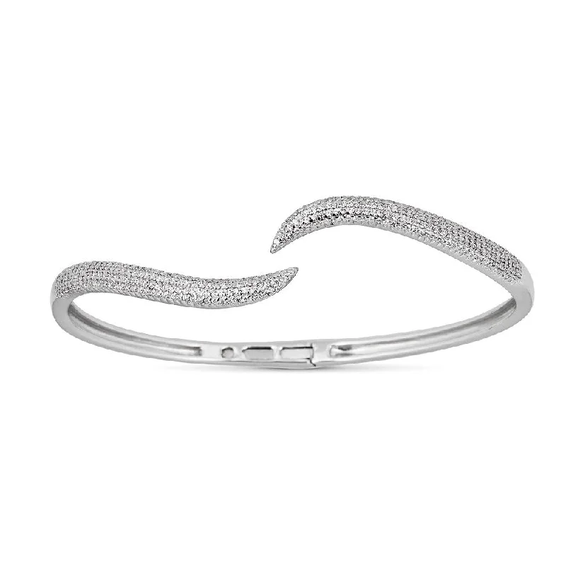 Chakra bracelets-14K White Gold Diamond Wavy Hinged Bangle