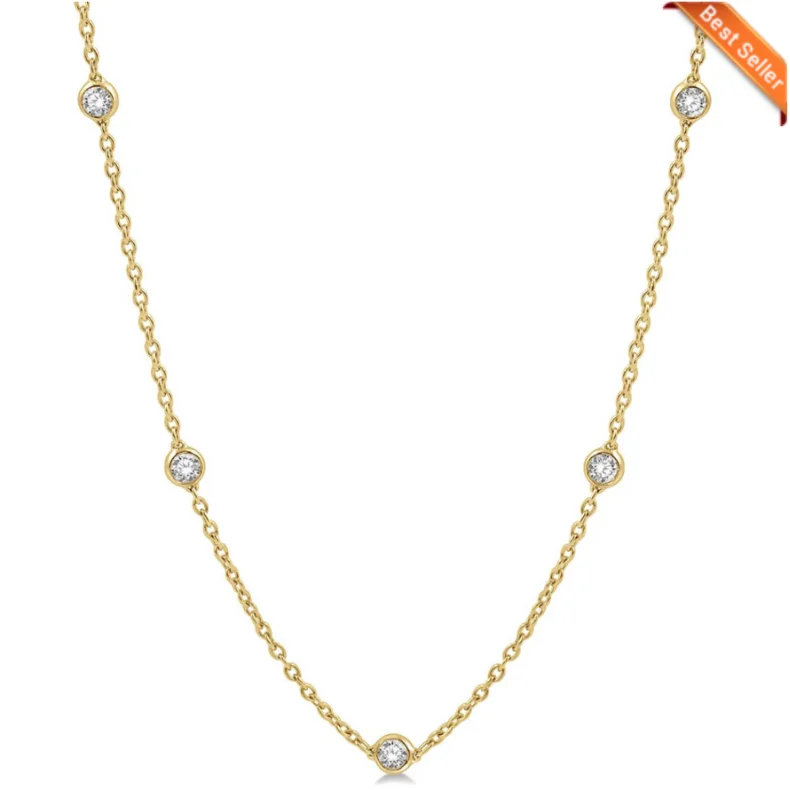 Fashionable statement necklaces with rhinestones -1 1/2 Ctw Round Cut Diamond Fashion Necklace in 14K Yellow Gold