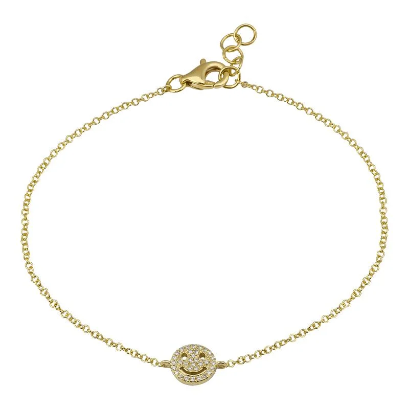 Leather wrap bracelets-14k Yellow Gold Happy Face Diamond Bracelet