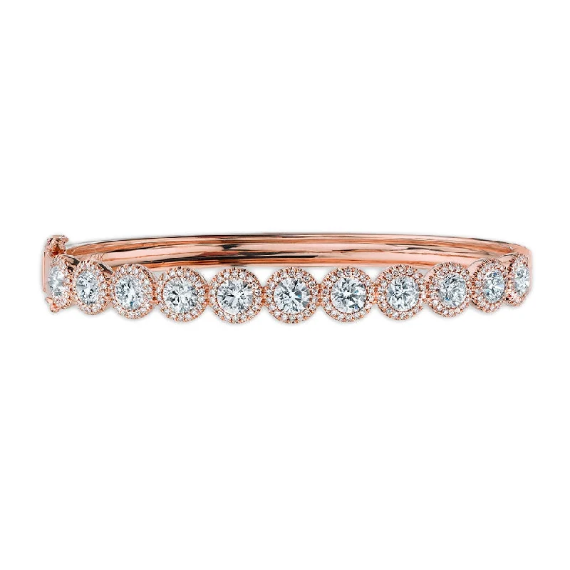 Simple woven bracelets-14K Rose Gold Diamond Halo Hinged Bangle (Large)