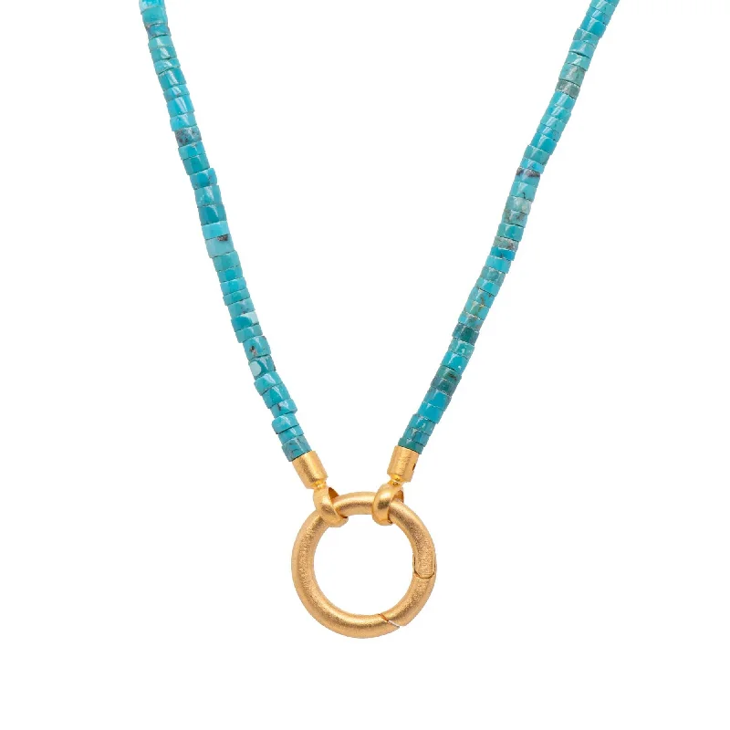 Custom initial charm necklaces for meaningful accessories -Turquoise Bead Necklace with Ring Clasp, 24 Karat Vermeil