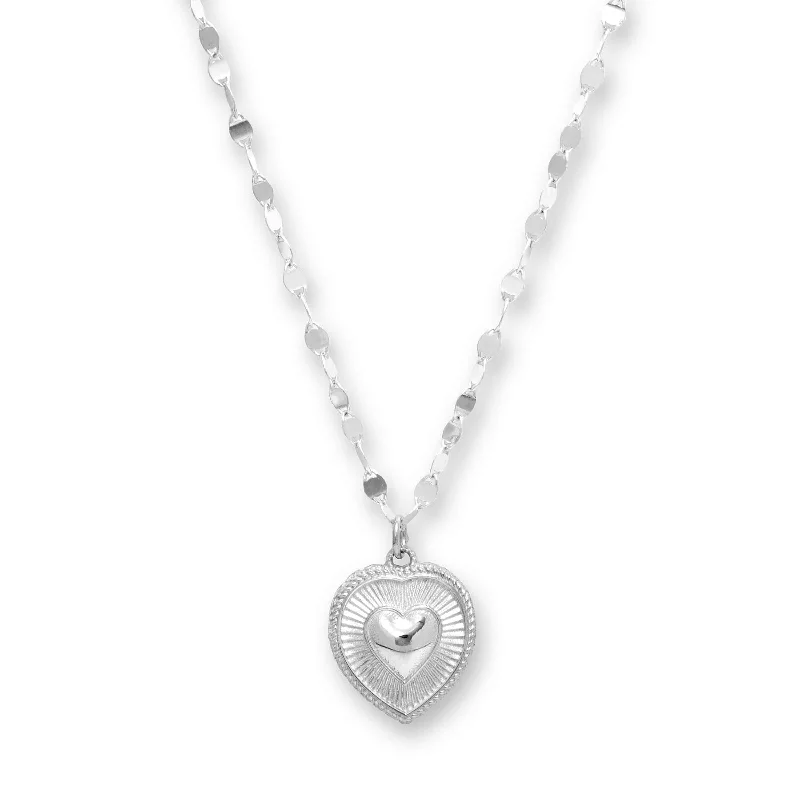 Custom pearl and diamond necklaces for luxury gifts -Heart Pendant on Mirror Link Necklace, Sterling Silver