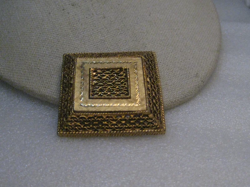 Brooch with floral design-Vintage Filigree Raised Square Brooch, 1960's, Gold Tone, 2"