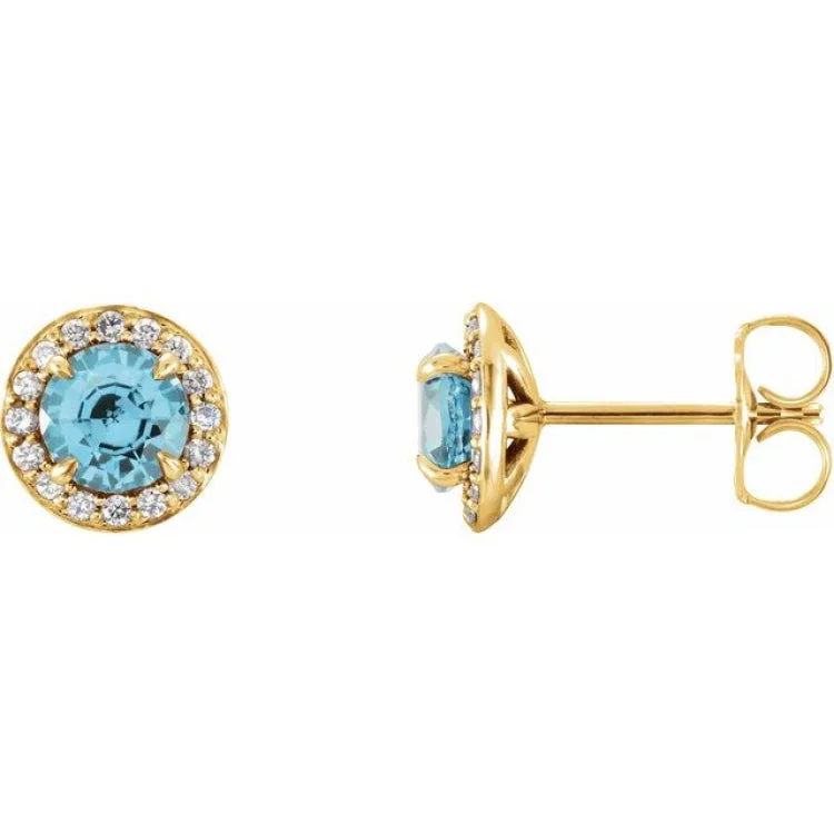 Gold stud earrings for classic elegance -14K Yellow 4 mm Natural Blue Zircon & 1/10 CTW Natural Diamond Earrings