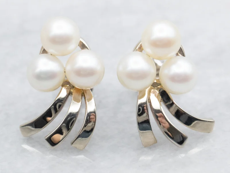 Personalized birthstone earrings for special gifts -White Gold Pearl Stud Earrings