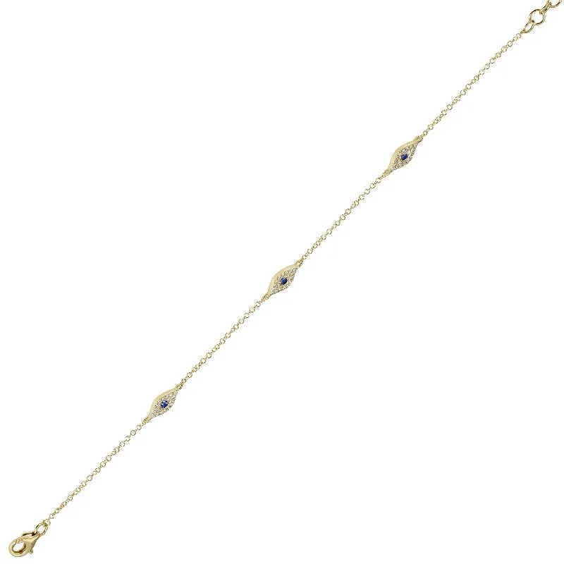 Healing bracelets-14k Yellow Gold Diamond and Sapphire Evil Eye Bracelet