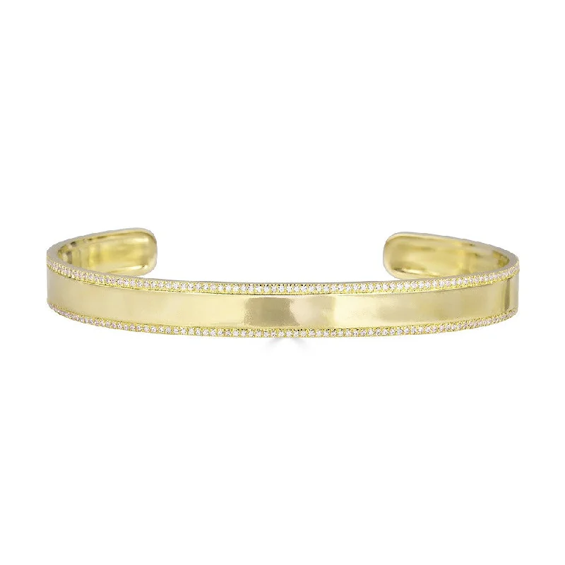 Sporty wrist bracelets-14K Yellow Gold Diamond ID Cuff Bangle Bracelet