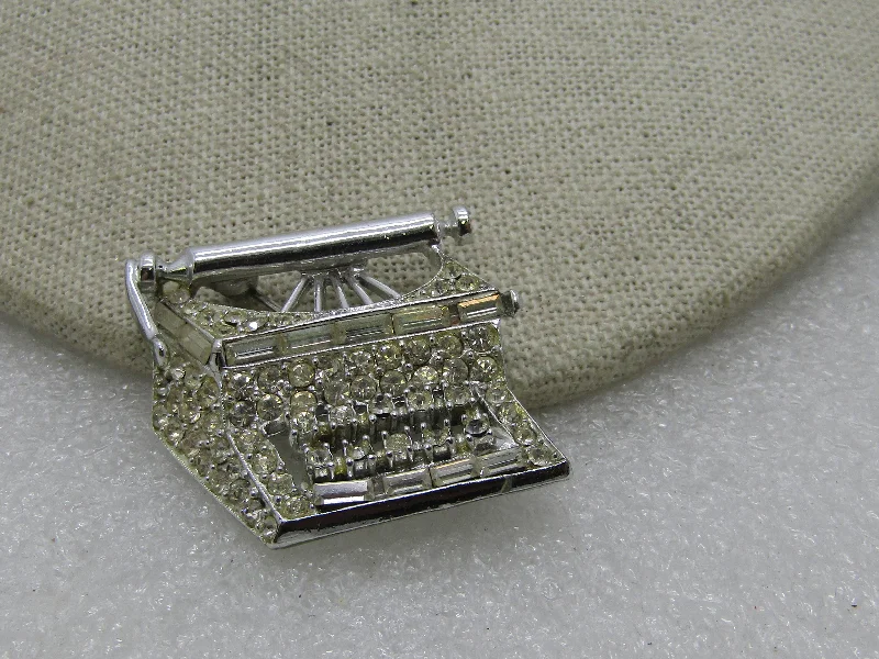 Personalized letter brooch-Vintage Pell Rhinestone Typewriter Brooch, Silver Tone, 1-3/8", 1960's-1970's