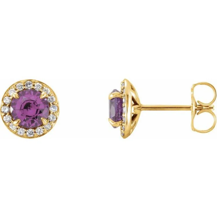 Elegant gold earrings for formal events -14K Yellow 4 mm Natural Amethyst & 1/10 CTW Natural Diamond Earrings