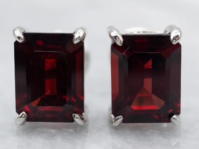 Luxury gemstone earrings with rubies -Emerald Cut Garnet Stud Earrings