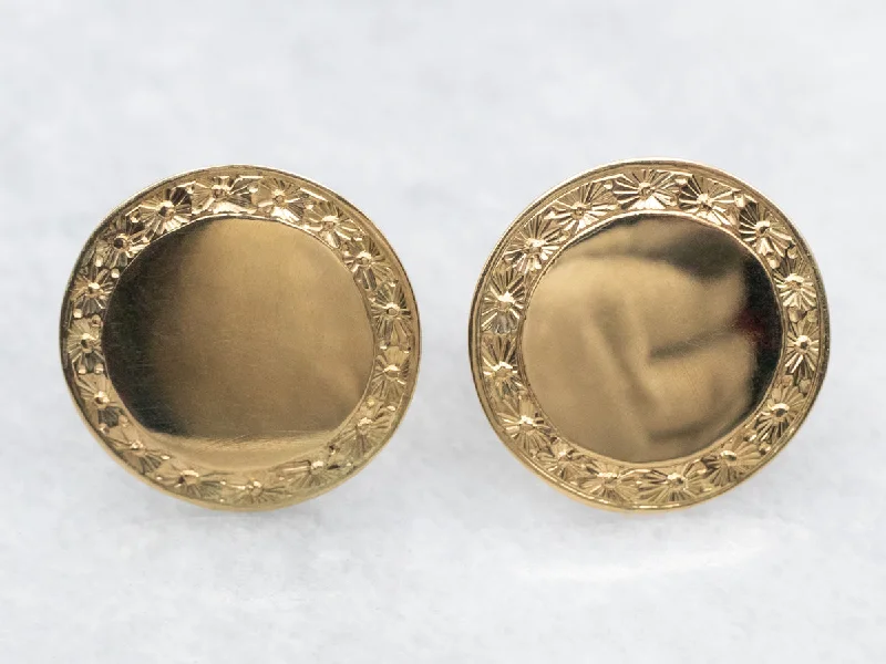 Large statement earrings for bold outfits -18K Gold Screw Back Stud Earrings with Patterned Frame