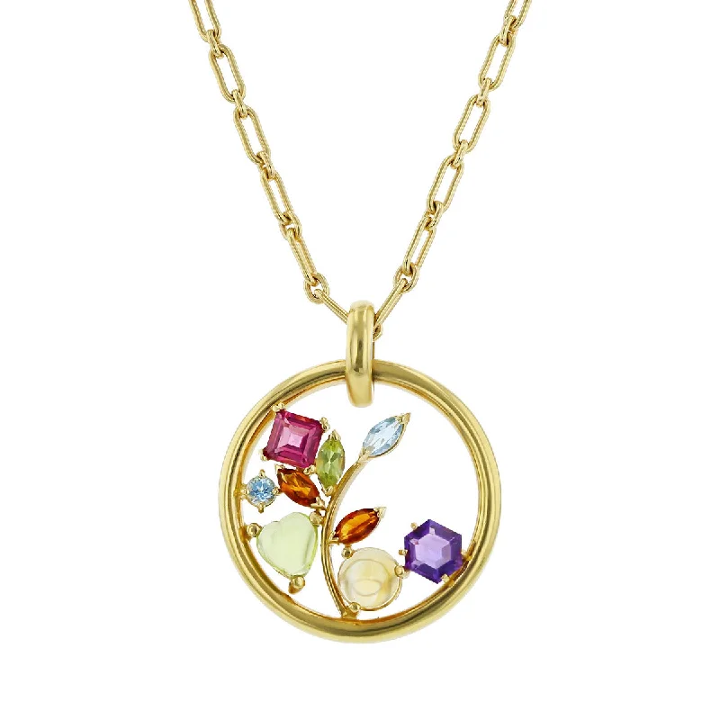 Trendy minimalist bar necklaces for sleek fashion -Multi Gemstone Round Open Pendant Necklace