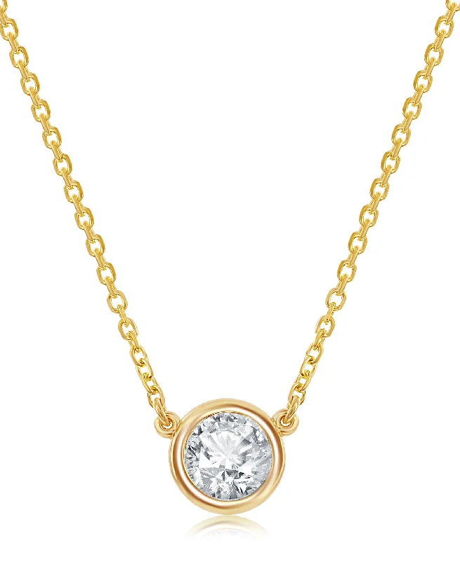 Custom-made necklaces with personalized charms -14K Yellow Gold Bezel-Set Diamond Solitaire Necklace - 3/8ct, G, SI1