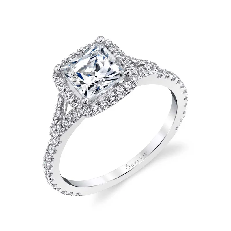 Minimalist rings for everyday wear -Sylvie Princess Cut Halo Engagement Ring SY595