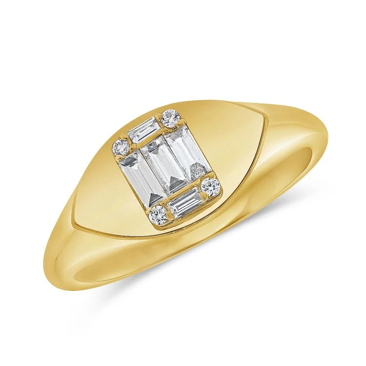 Custom zodiac rings for astrology lovers -14K Yellow Gold Diamond Baguette Illusion Ring