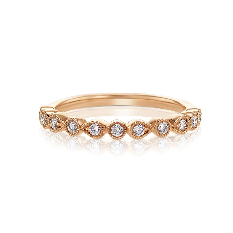 Simple gold bands for understated beauty -0.61 Cttw Round Diamond Milgrain 14K Rose Gold Fashion Band