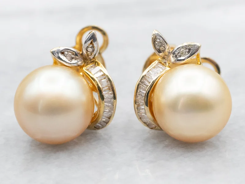 Personalized crystal stud earrings for unique style -Champagne Pearl Diamond and Gold Statement Earrings