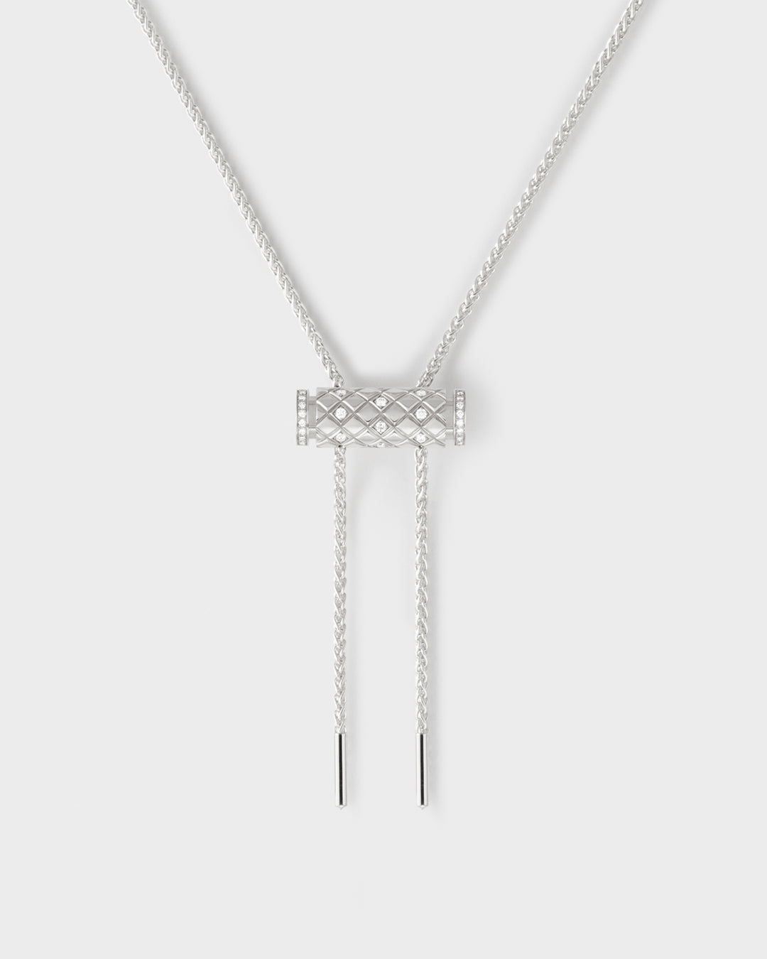 Luxury emerald pendant necklaces for high-end style -Semi-Paved Latch Pendant on MM Chain in White Gold