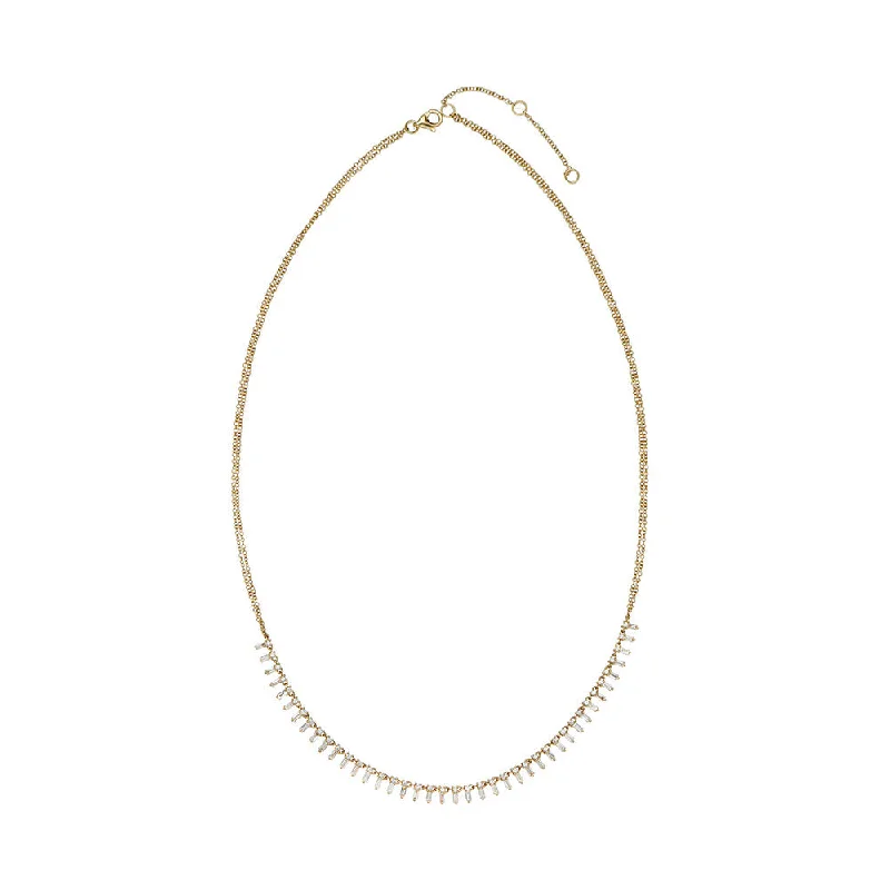 Elegant diamond drop necklaces for evening glamour -18 Karat Yellow Gold Zeena necklace with White Diamond Baguettes