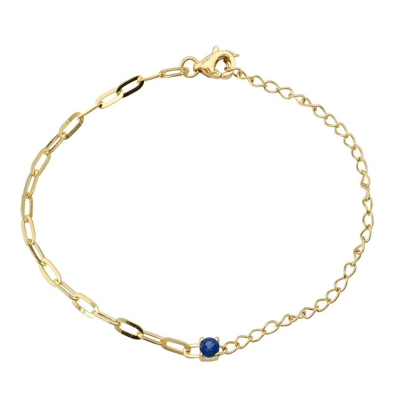 Red leather bracelets-14k Yellow Gold Sapphire Mixed Chain Bracelet