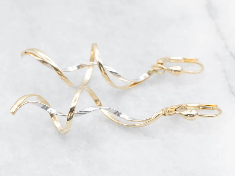 Simple hoop earrings for minimalists -Two Tone Golden Spiral Drop Earrings