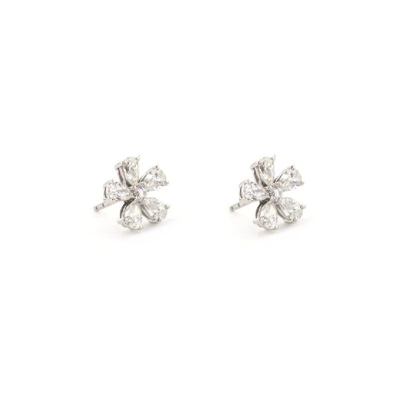 Fashionable dangling earrings with pearls -2.14 ctw Diamond Flower Stud Earrings